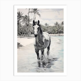 A Horse Oil Painting In Tulum Beach, Mexico, Portrait 4 Art Print