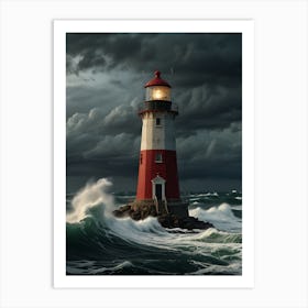 Lighthouse In The Storm 1 Art Print