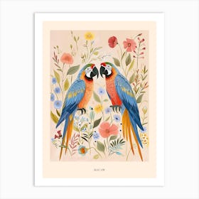 Folksy Floral Animal Drawing Macaw 4 Poster Art Print