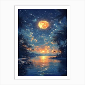 Moonlight Over The Ocean Art Print