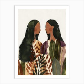 Two Women With Leaves Art Print