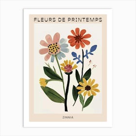 Spring Floral French Poster  Zinnia 2 Art Print