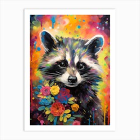 A Baby Raccoon Vibrant Paint Splash 3 Art Print