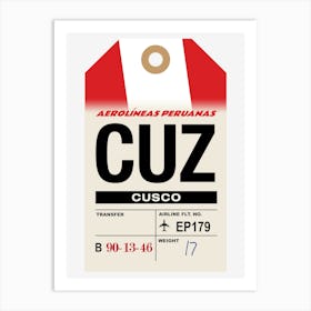 Cuzco (CUZ) Peru Vintage Airline Luggage Tag Art Print