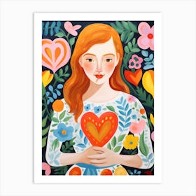 Spring Inspired Heart Pattern Illustration Of Person 2 Art Print