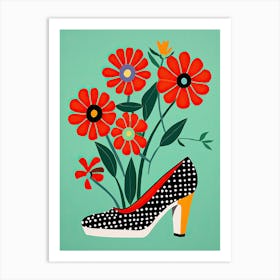 Shoe and poppies Art Print