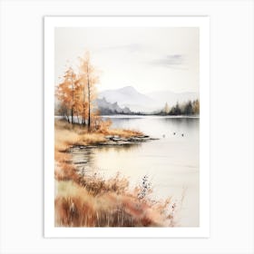 Lake In The Woods In Autumn, Painting 66 Art Print