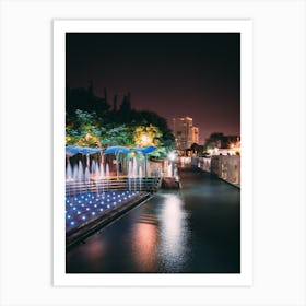 Fountain At Night Art Print