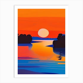 Sunset Over Lake Waterscape Modern 1 Art Print