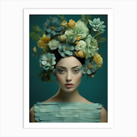 Beautiful Woman With Flowers On Her Head Art Print