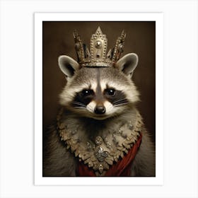 Vintage Portrait Of A Guadeloupe Raccoon Wearing A Crown 2 Art Print
