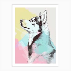 Husky Dog Pastel Line Painting 4 Art Print