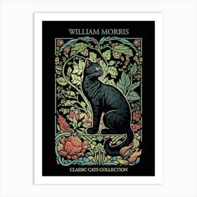 William Morris Cats  Inspired Collection Black Background Stained Glass Art Print