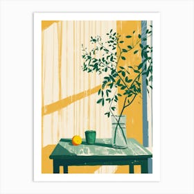 Green Flowers On A Table   Contemporary Illustration 2 Art Print