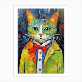 Tailored Whiskers; A Cat Glamorous Oil Portrait Art Print