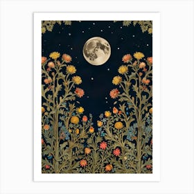 Moon And Flower 5 Style William Morris Art Print