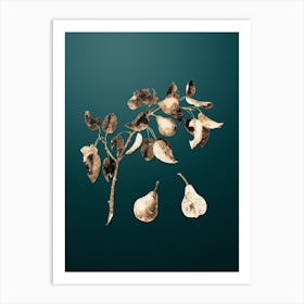 Gold Botanical Pear on Dark Teal Art Print