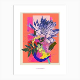 Chrysanthemum 4 Neon Flower Collage Poster Art Print