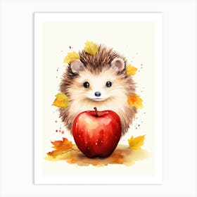 Hedgehog Watercolour In Autumn Colours 0 Art Print