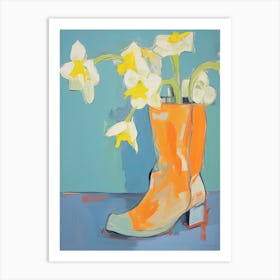 A Painting Of Cowboy Boots With Daffodil Flowers, Pop Art Style 1 Art Print