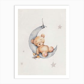 Teddy Bear On The Moon Art Print