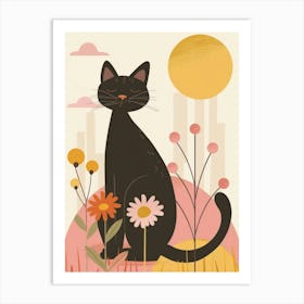 Black Cat In The Meadow Art Print