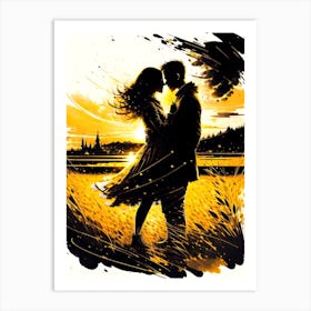 Couple Kissing At Sunset Art Print