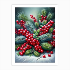 Winterberry And Pine Sprigs 2 Botanic 1 Art Print