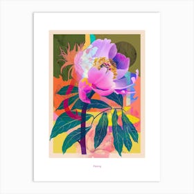 Peony 4 Neon Flower Collage Poster Art Print