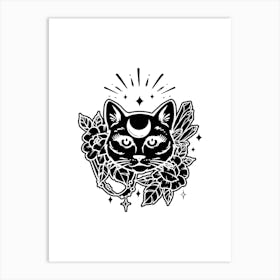 Black Cat With Moon Art Print