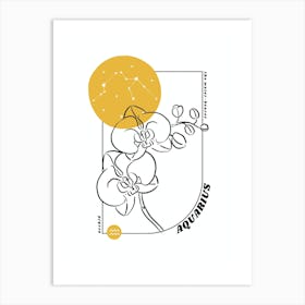 Aquarius Birth Flower & Zodiac Sign Art Print