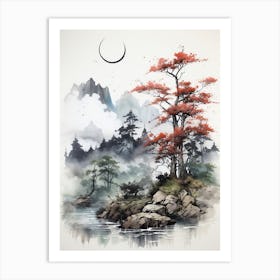 Mount Gassan In Yamagata, Japanese Brush Painting, Ukiyo E, Minimal 4 Art Print