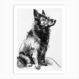 Norwegian Buhund Dog Charcoal Line 2 Art Print