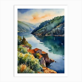 Watercolour Of A Lake Art Print