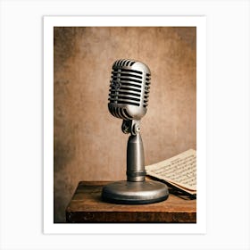 Vintage Microphone Classic Gray Design Featuring A Patina Finished Metal Grille And Stand Small D Art Print