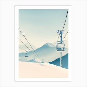 Off The Wire Zen Ski Lift Mountains Calm Pink Abstract Off Centre Art Print