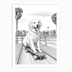 Golden Retriever Dog Skateboarding Line Art 1 Art Print