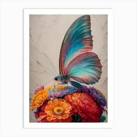 Butterfly On Flowers Art Print