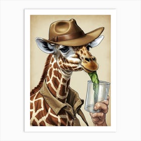 Giraffe Drinking Water 1 Art Print