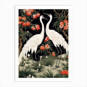 Black And Red Cranes 10 Vintage Japanese Botanical Art Print