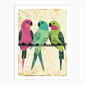 Three Parrots On A Branch Art Print