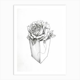 English Rose In A Pocket Line Drawing 1 Art Print