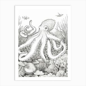 Octopus Searching For Prey Illustration 2 Art Print