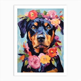 Rottweiler Portrait With A Flower Crown, Matisse Painting Style 4 Art Print