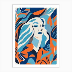 Woman In Blue And Orange Art Print