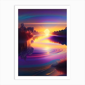 Sunrise Over River, Waterscape Holographic 1 Art Print
