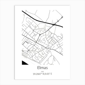 Elmas,Italy Minimalist Map Art Print