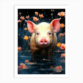 Pig In Water Art Print