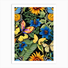 Seamless Pattern With Butterflies Art Print