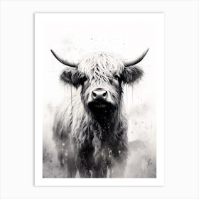 Black & White Ink Painting Of Highland Cow 1 Art Print